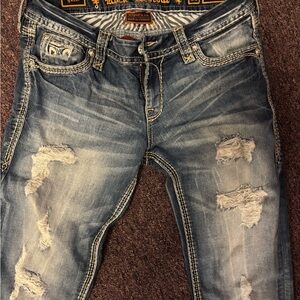 Rock Revival Women's Distressed Blue Straight Leg Jeans